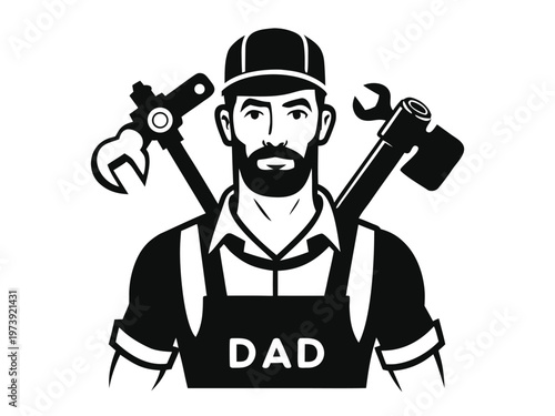 A stylized illustration of a hardworking father figure with tools symbolizing dedication and craftsmanship