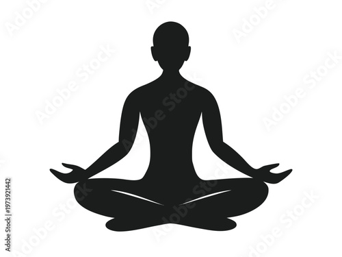Silhouette of a person meditating in a cross-legged sitting position against a plain background