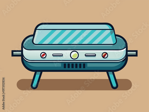 Vintage-style portable gas grill with built-in side shelves and control knobs