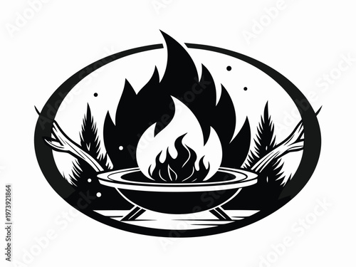 Ancient ritual fire pit surrounded by wheat stalks in a circular frame