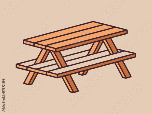 A simple wooden picnic table set against a neutral background for outdoor gatherings