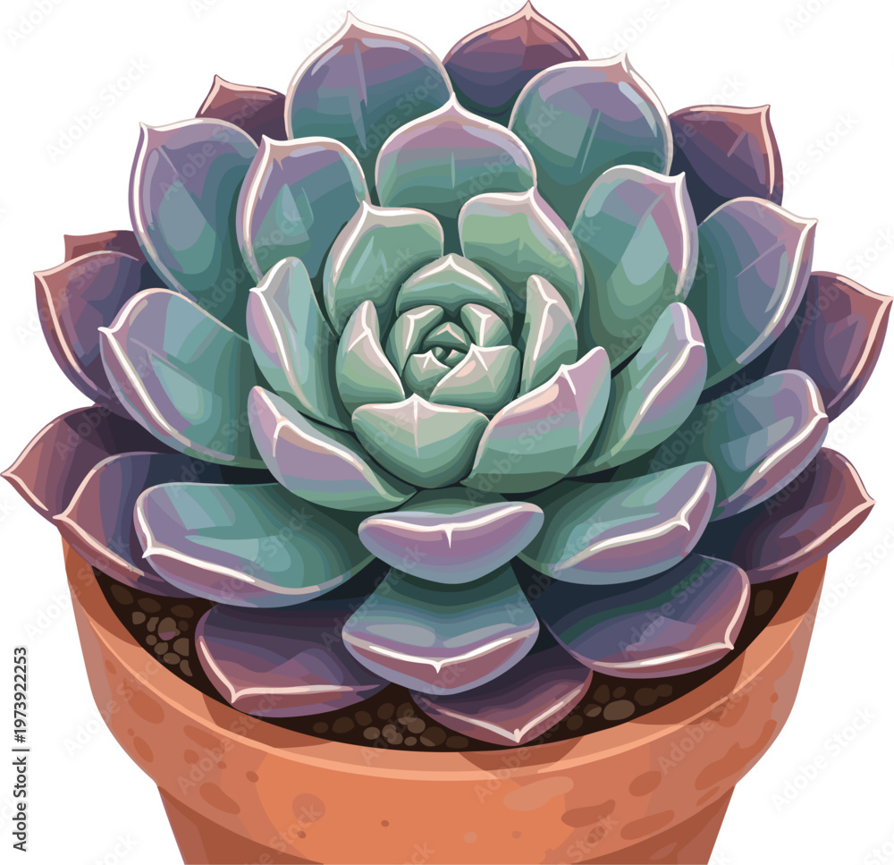Obraz premium Succulent Plant Illustration with Soft Gradient Colors in a Pot for Digital Media, Websites, and Nature Design Sets