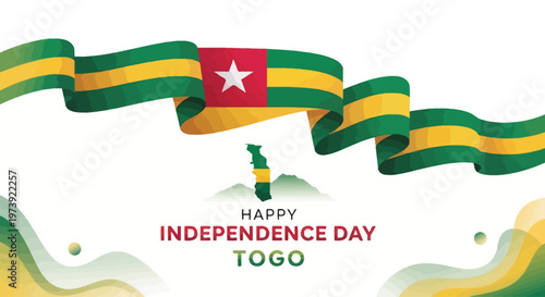 Happy Independence Day Togo with waving flag and map graphic