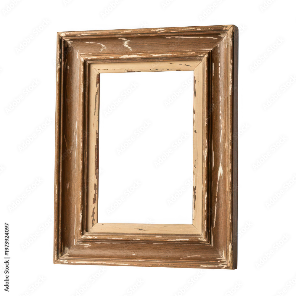Fototapeta premium A worn wooden picture frame with a distressed finish