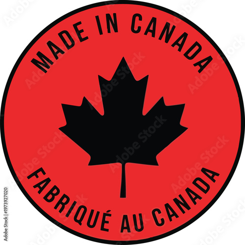 Made in Canada bilingual badge with maple leaf symbol for product manufacturing and quality assurance