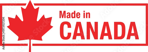Made in Canada label with red maple leaf icon isolated on white background vector illustration