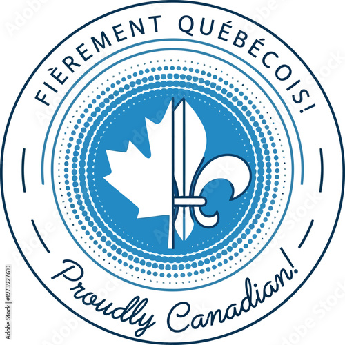Quebec and Canada bilingual emblem featuring maple leaf and fleur de lis circular vector badge