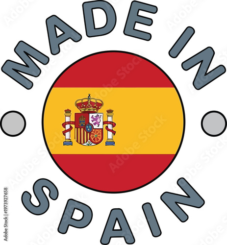 Made in Spain circular label with national flag emblem for product origin and quality certification