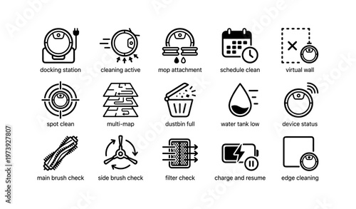 Smart vacuum icons: controls and alerts for cleaning automation