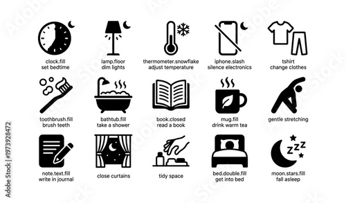 Nighttime routine symbols for a peaceful sleep with hygge elements