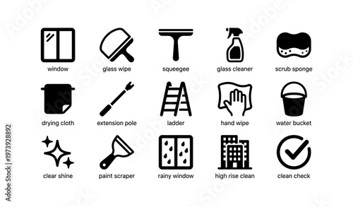Icons of window cleaning tools and equipment for effective maintenance