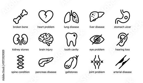Medical icons: health conditions and diseases representation