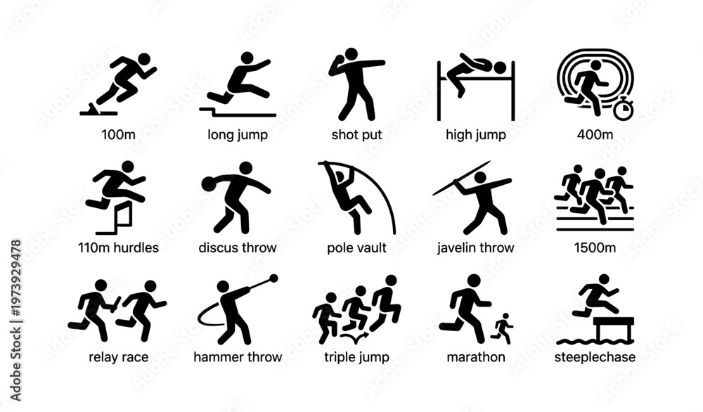 Obraz premium Athletic event icons illustrating track and field sports