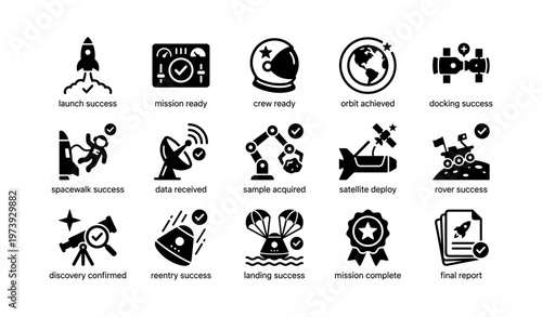 Space mission symbols with achievements and milestones icons
