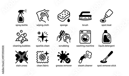 Cleaning icons: tools and supplies for effective home maintenance