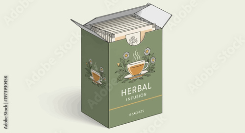Green Herbal Tea Packaging Box Open.