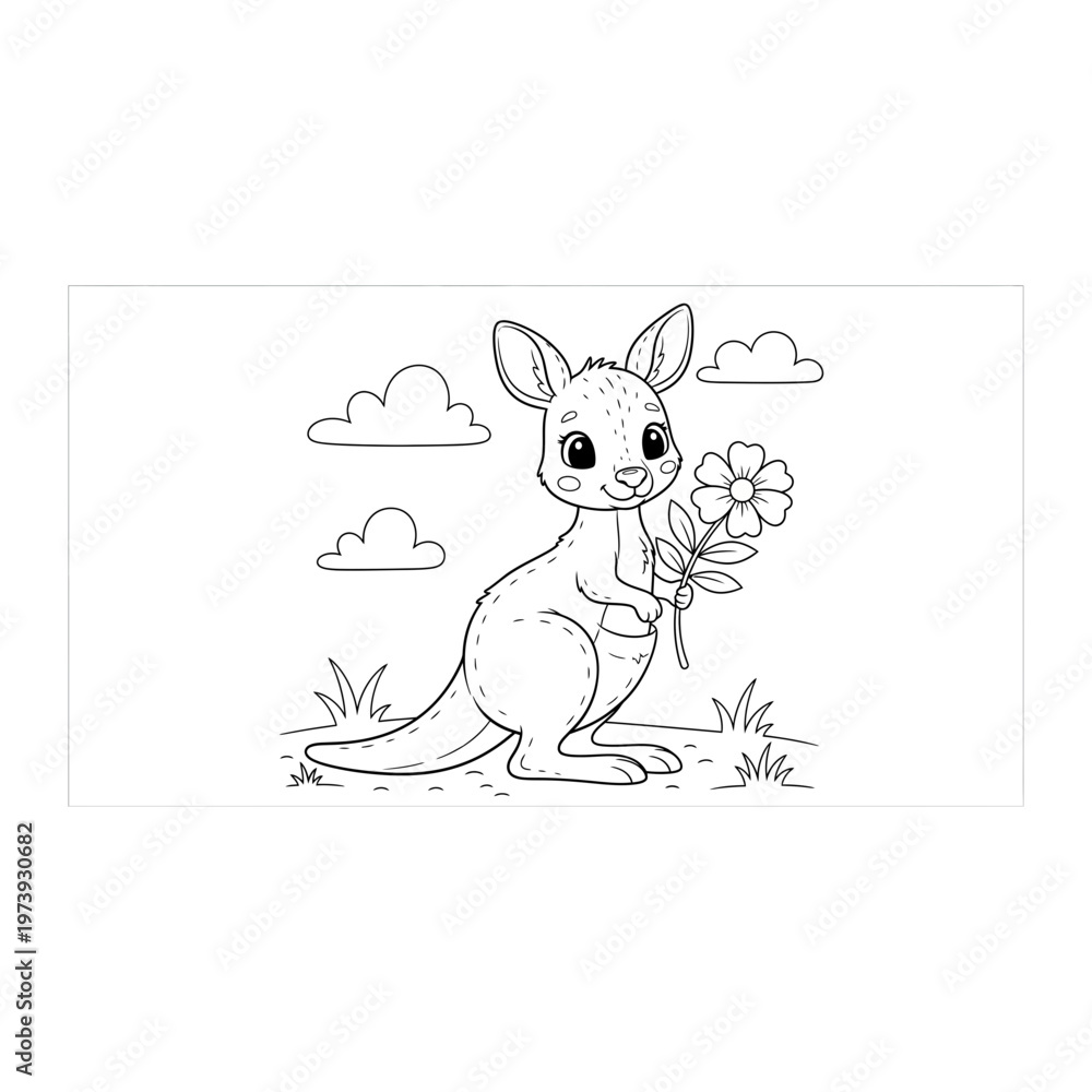 Fototapeta premium Cute cartoon kangaroo line art illustration