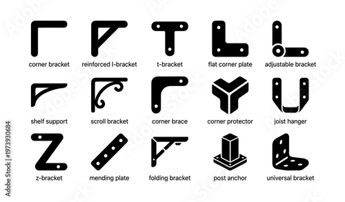 Variety of brackets and supports for construction and diy projects