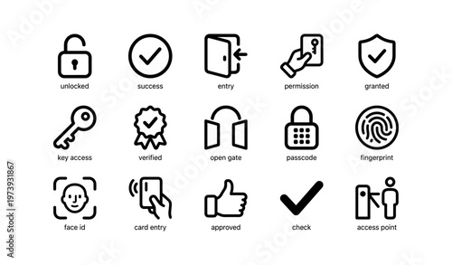 Security and access control icons featuring locks, keys, and authentication methods