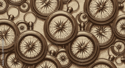 Collection of antique pocket compasses.