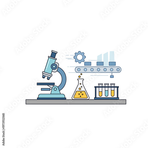 Microscope and automated processing equipment in a lab with test tube