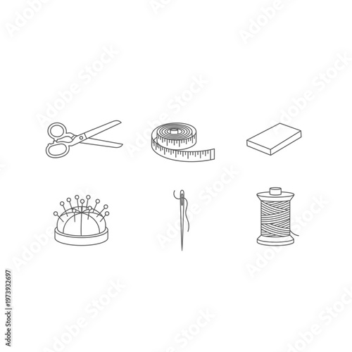 Outline icons set of sewing and tailoring tools