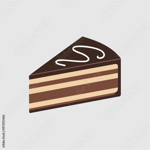 Chocolate cake slice illustration with brown layers and white icing