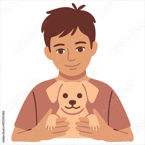 Happy Youngster Cuddling With Faithful Canine Companion Vector Illustration For Kids