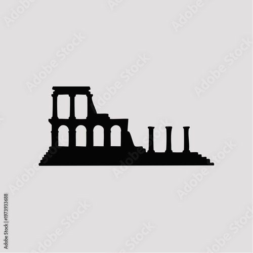 black silhouette of ancient roman ruins with columns