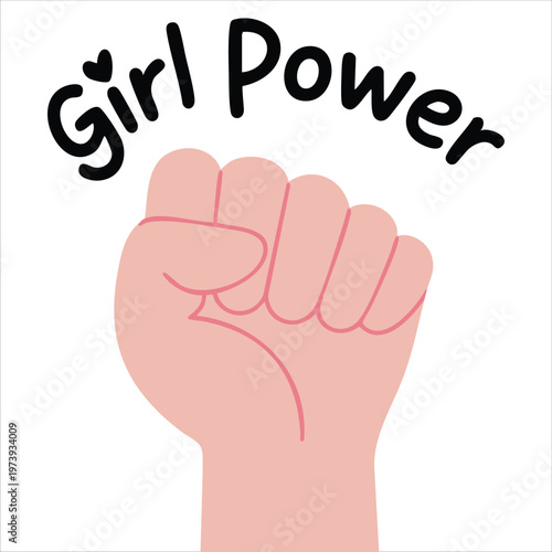 Girl Power Movement Feminist Slogan With Fist On Pink Background Vector Illustration