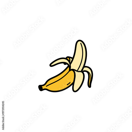 Half peeled banana illustration with the drawing style is clean and cartoonish