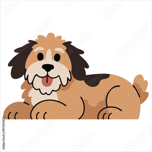 Illustration Of Sitting Funny Dog Old English Sheepdog Breed Vector Pet Artwork