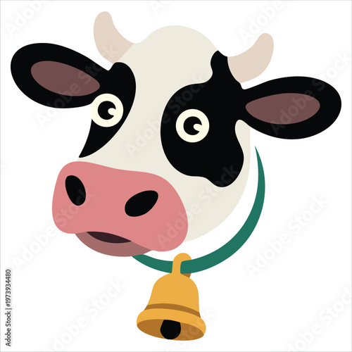 Bovine Face With Distinctive Patches And Decorative Necklace Flat Vector Artwork Design