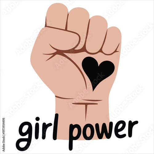 Feminist Movement Protest Action Girl Power Slogan With Fist On Pink Vector Background