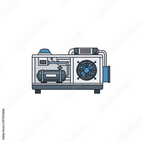 Industrial air compressor unit with cooling fan and pressure tank