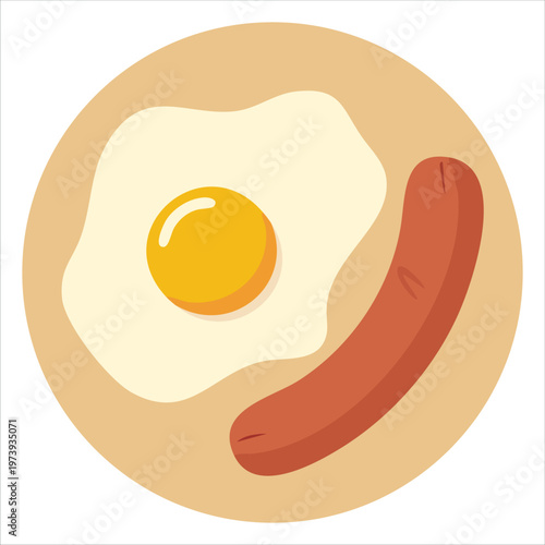 Pan With Fried Egg And Chicken Sausage Cooking Foods Vector Illustration Design