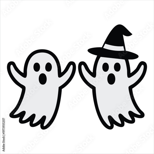 Happy Halloween Ghost With Black Spider Flat Icon Vector For Festive Celebrations