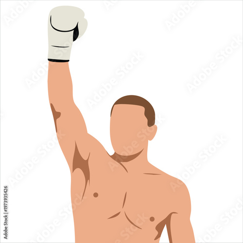 Boxer Punching Fist Up The Air With Sunburst In Background Vector Illustration