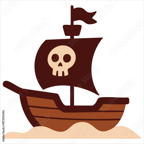 Foto Historic Sailing Vessel With Skull And Crossbones Banner Flat Vector Art For Kid