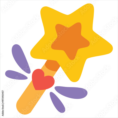 Sparkling Wizard Tool With Star Tip Flat Vector Art For Fairy Tale Designs