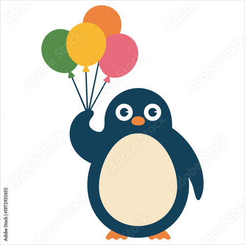 Happy Flightless Bird With Floating Orbs Flat Vector Art For Festive Themes