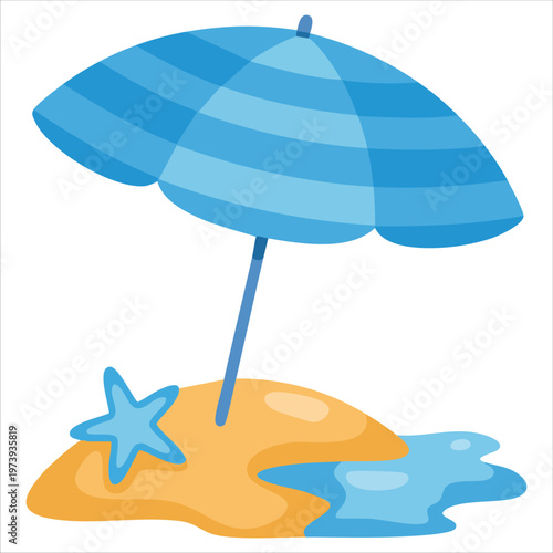 Beach With Umbrella Emoticon Isolated Vector Illustration Flat Style On White Background