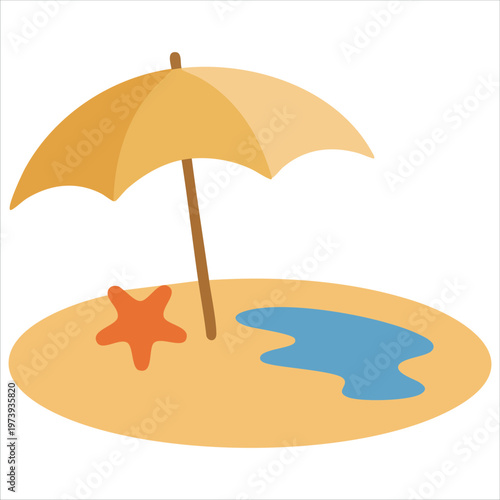 Tropical Coast Vacation Symbol With Sun Shelter Flat Vector Art For Summer Designs