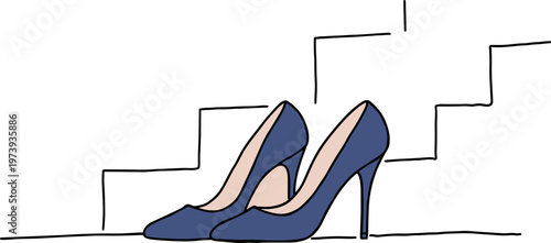 Stylish blue high heels on a transparent background, elegant footwear design showcasing the pointed toe and slender stiletto heel in hand-drawn artistic style.