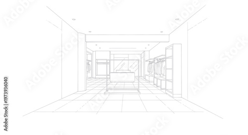 Architectural Sketch of a Modern Interior Space with Clean Lines.