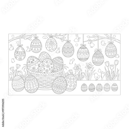 Hanging easter egg decorations line art