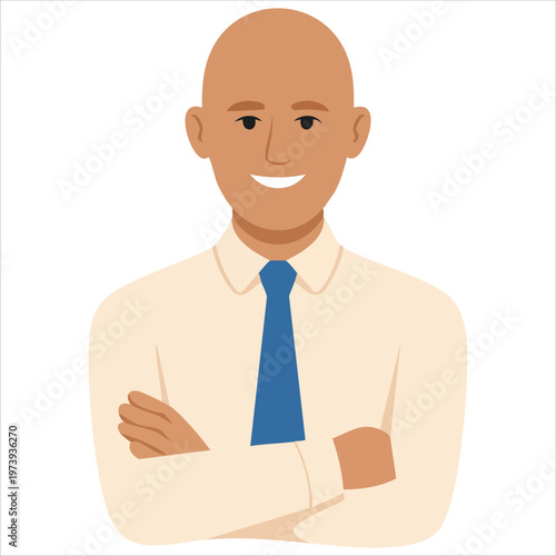 Confident Male With Shaved Head Healthy Adult Flat Vector Art For Self Esteem Themes