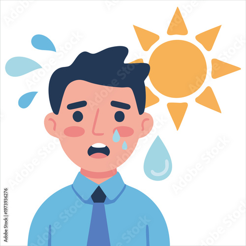 Man Overheated In Sun And Feels Very Bad Hot Weather Outside Dangerous To Health Vector