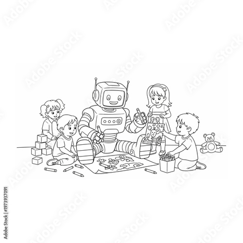 Robot teaching children in a classroom setting