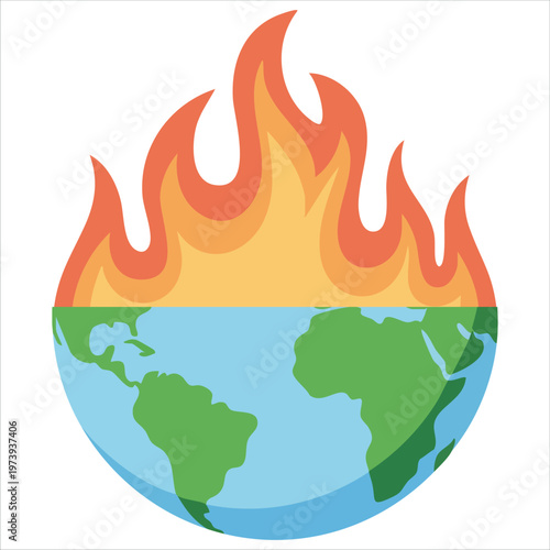 Graphical Depiction of Planet Earth Engulfed in Flames as Environmental Warning